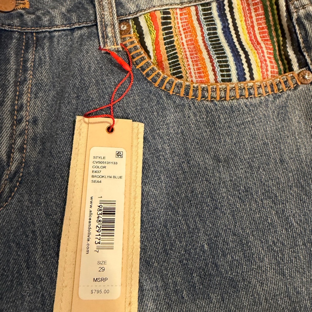 Alice + Olivia Multicolor Patch Flare Jeans NWT - image 4